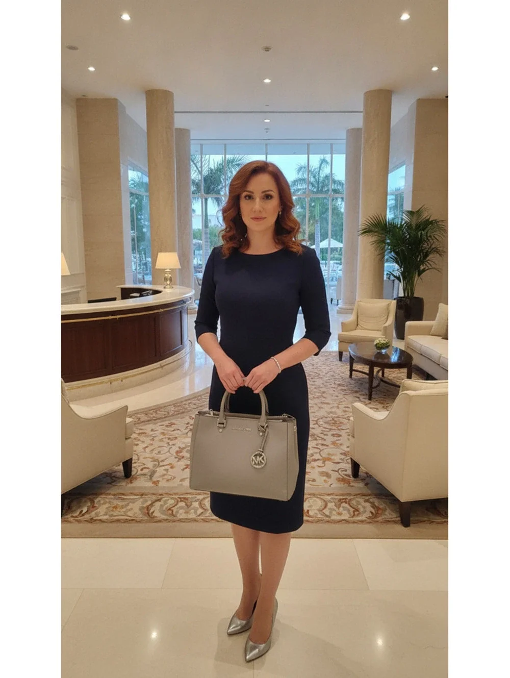 Michael Kors Saffiano Leather Satchel (M) Silver-Tone Hrdwre